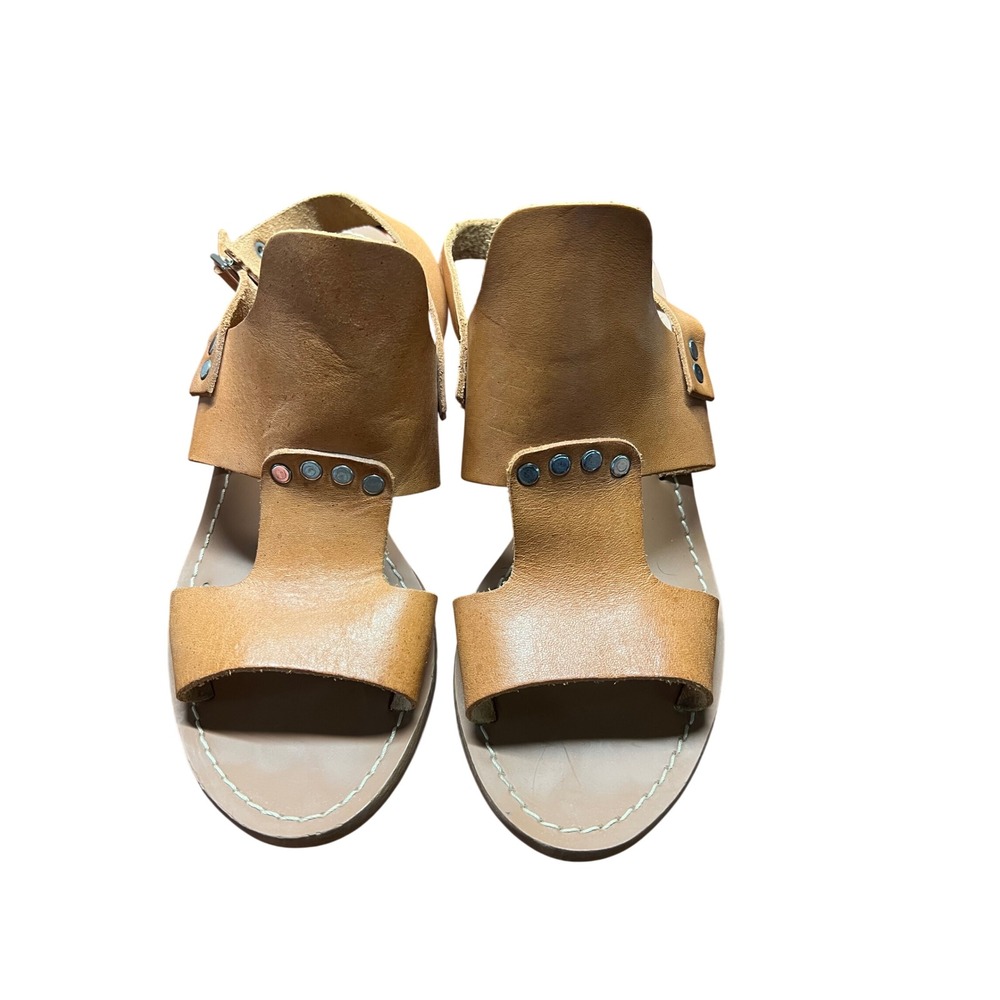 Barbara Barbieri Italy Tan Leather Studded Slingback Block Heel Sandals 7 15621 - Picture 2 of 6
